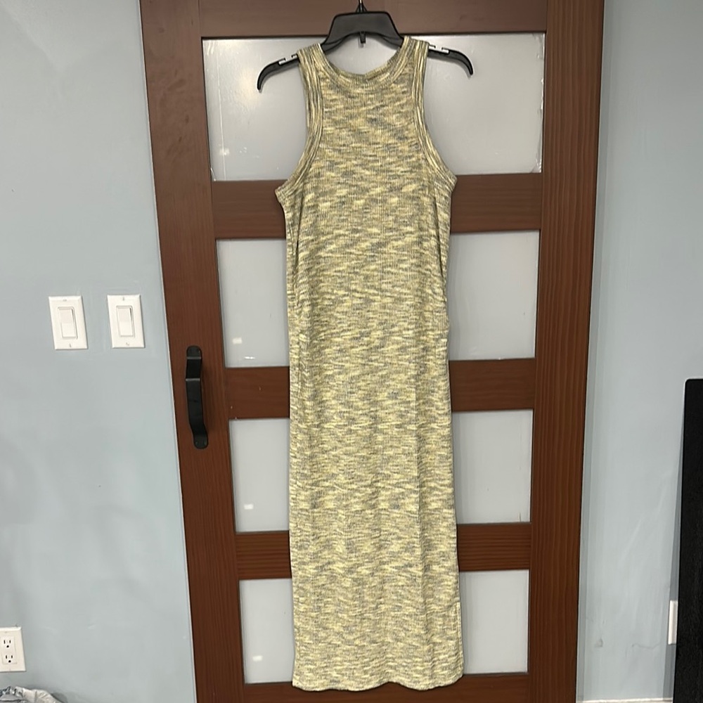 Yellow and Cream Sleeveless Halter Maxi Dress